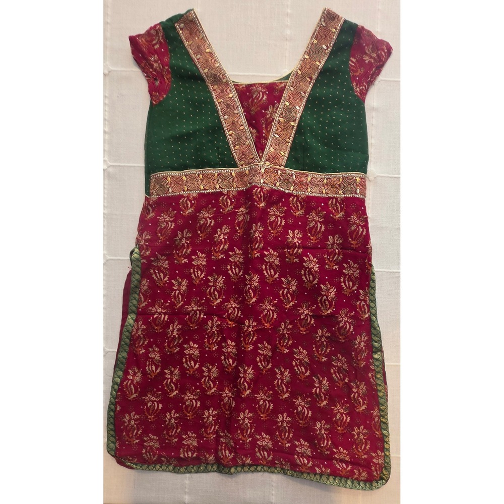 Rhythm Women Green Magenta Floral Kurti Tunic Top Gold Embroidered XL